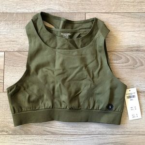 NWT Abercrombie & Fitch Active Seamless High Neck Sports Bra, Olive Green, Small